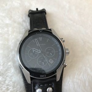 Fossil Trend Black Dial Leather Strap Men's Watch
